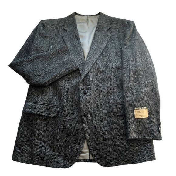 NWT Vintage Tweed Wool Sport Coat Jacket Men 46L Herringbone Gray Irvine Park - Picture 1 of 11